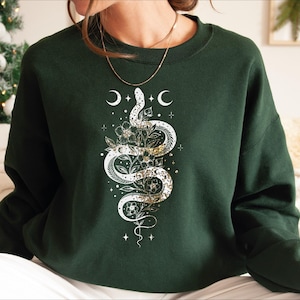 Snake Sweatshirt, Floral Snake Hoodie, Snake Lover Sweater, Snake Sweatshirt, Moon Snake Shirt, Aesthetic Reptile Clothing,Animal Tee