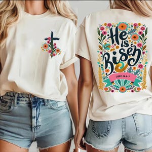 He Is Risen Shirt, Floral Christian Easter Tee, Luke 24 Bible Verse