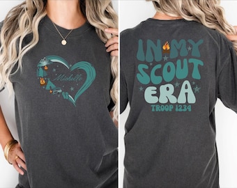 In My Scout Era Shirts, Heart Scout Era Tshirt, Matching Troop Shirt, Personalized with Troop Number and Name Scout Tee, Girl Scout Shirts