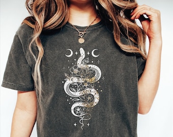 Floral Snake Comfort Colors Shirt, Moon Reptile Tee