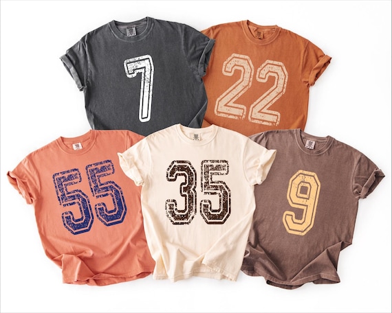 Custom Number Shirt, Vintage Sports Tee, Distressed Varsity Print, Retro Birthday Gift