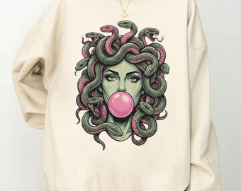 Bubblegum Medusa Sweatshirt, Pop Art Greek Mythology Hoodie, Edgy Alt Cozy