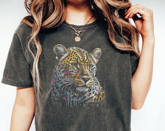 Comfor Colors Leopard Face Shirt, Cute Leopard Shirt,Safari Travel Vacation Shirt, Color Leopard Tee, 90s Inspired Leopard,Vintage Style
