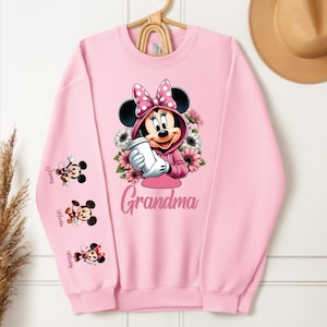 Personalized Sleeve Printed Minnie Grandma Mouse Sweater,Custom Kids Names Grandma Hoodie