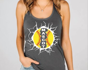 Custom Name Softball V-Neck, Personalized Softball, Softball Mom Racerback Tank Top