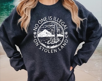 No One Is Illegal Hoodie, Stolen Land Sweatshirt, Activist Pullover, Political