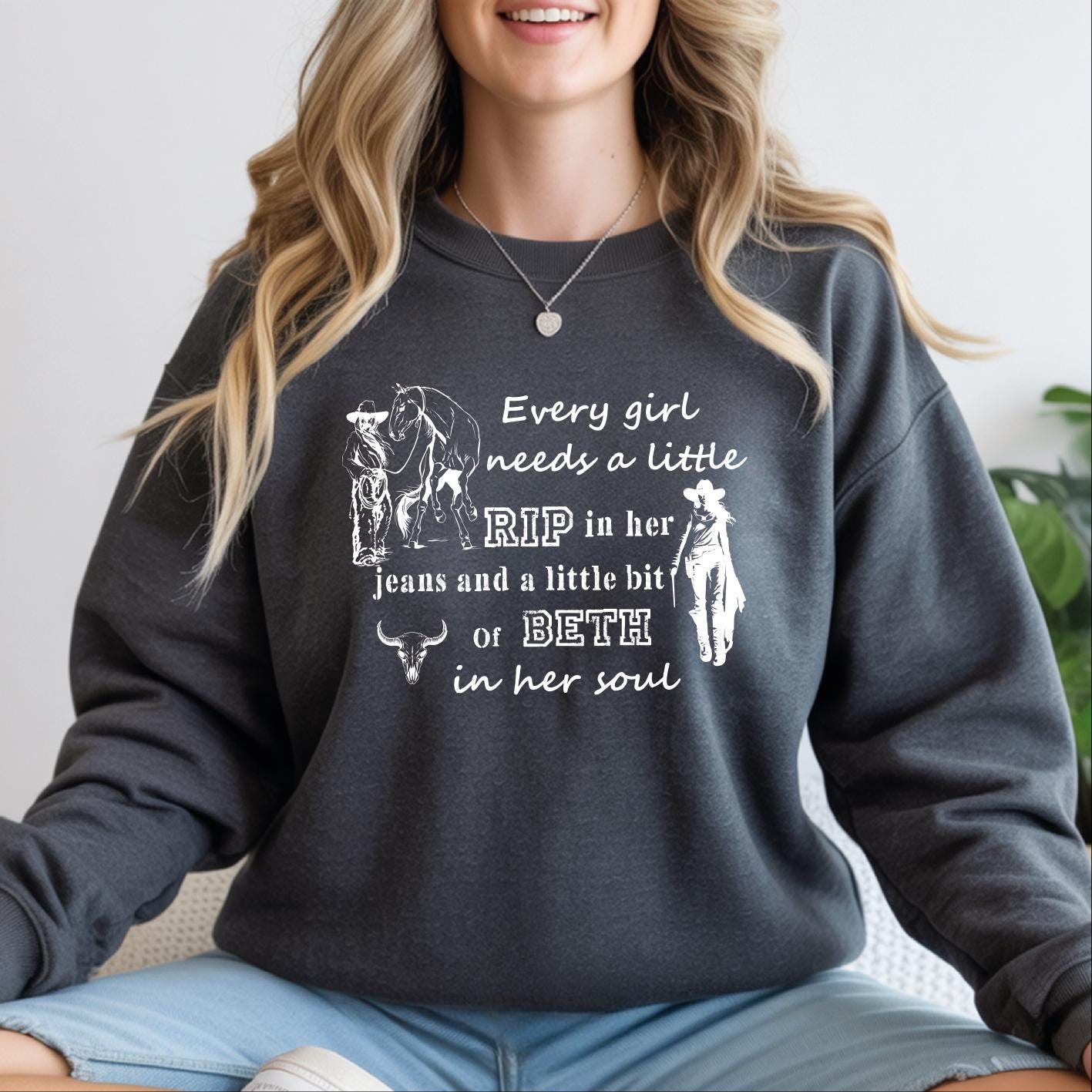 OUNAR Women's 'Every Girl Needs A Little Rip In Her Jeans' T-Shirt - Cowgirl Graphic Tee, X-Large - View #6