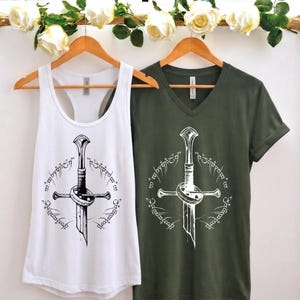 Broken Sword Racerback, Fantasy Book Gift, Elvish Script V Neck, Magic Ring Top