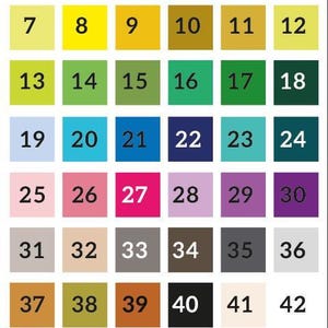 The image is a color chart that displays various color combinations and their corresponding numbers.