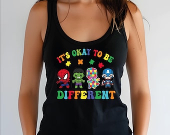 It's Okay To Be Different, Awareness Racerback,Autism Support Tee, Autism Superheroes V-Neck