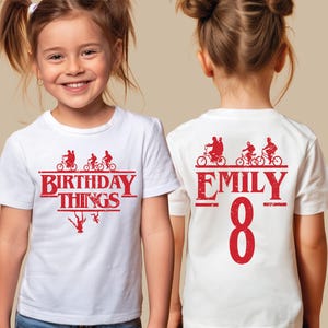 Birthday Things Shirt, Custom Name Age Tee, Funny 80s Horror Party Gift, Boys Girls