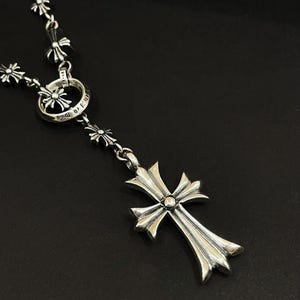 ChromeHeart Style FULL Crosses Sterling Silver necklace with adjustable carved ring