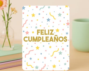 Feliz Cumpleaños Card – Birthday Card - Pastel Confetti - Simple Card - Minimalist Birthday Card -Blank Inside - A2 Size with Envelope