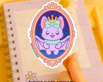 Royal Bitsy Bat Sticker – Cute Halloween Pastel Bat Royal Portrait Sticker Die Cut Sticker for Journals, Laptops, and More