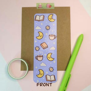 Curled in Clouds Bookmark – Cozy Moon & Tea Design -Book Lover Gift - Gift for Reader - Laminated Bookmark