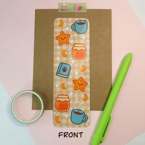 Honey Tea Stars Bookmark – Cozy Gingham Night-In - Double-Sided - Book Lover Gift - Gift for Reader - Laminated Bookmark