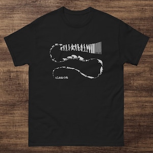 Peut inclure: T-shirt noir avec un graphique blanc d'un code-barres et une ligne de figures représentant l'évolution des humains et des animaux. Le texte "science" est sous le graphique.