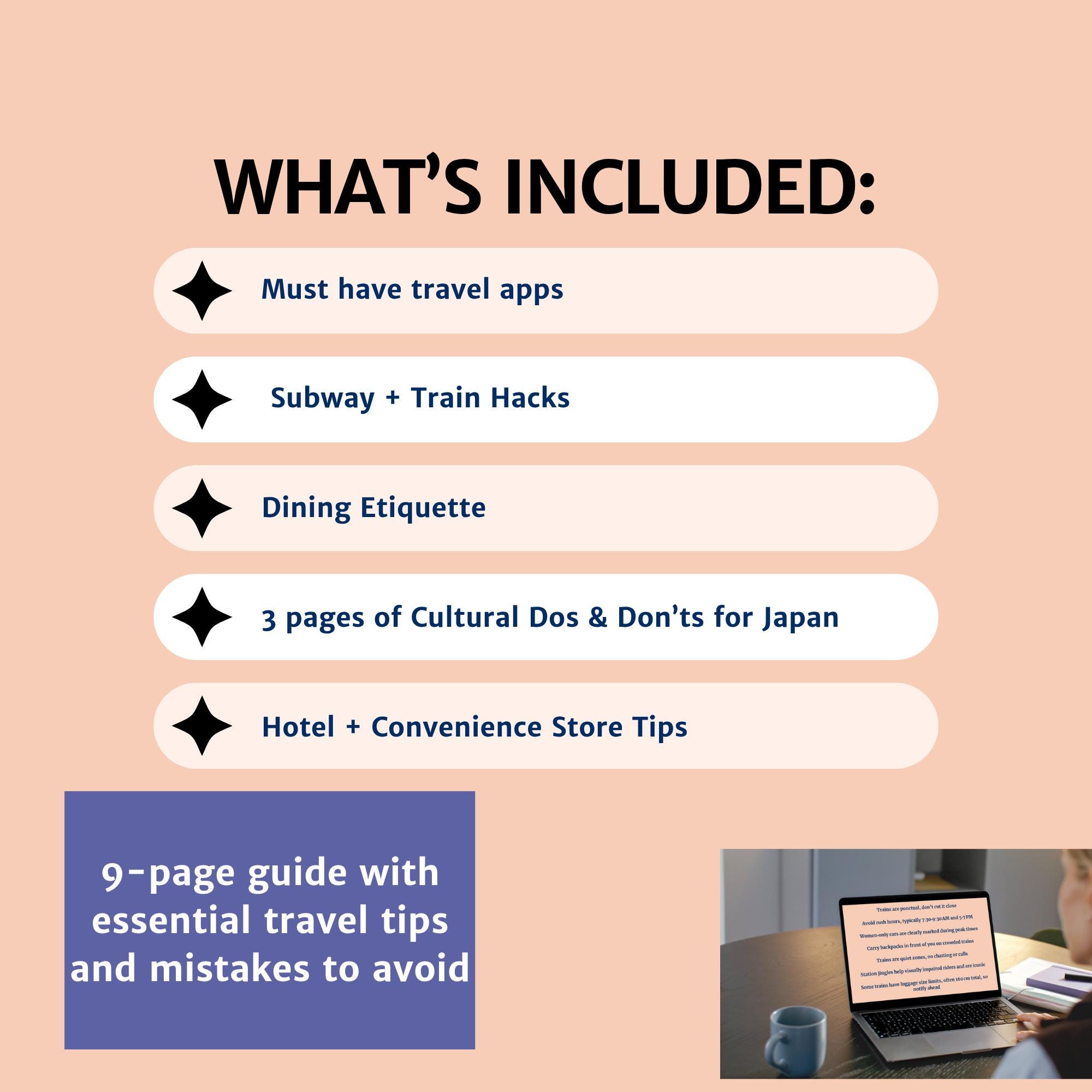 Japan Travel Cheat Sheet PDF | Solo Female Travel Guide | Tokyo Subway Tips, Cultural Etiquette ...