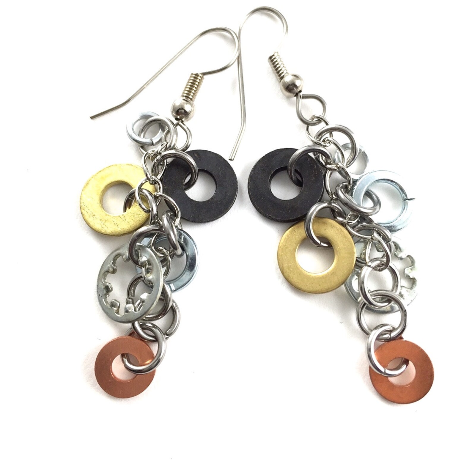 Dangle Earrings Mixed Metal Hardware Jewelry Industrial Etsy