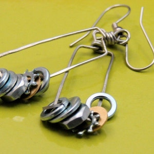 Steampunk Drop Earrings Long Hoop Dangles Hardware Jewelry Eco Friendly Mixed Metal image 3