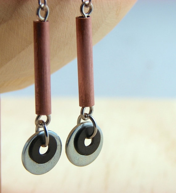 Items similar to Copper Dangle Earring Hardware Jewelry Long Mixed