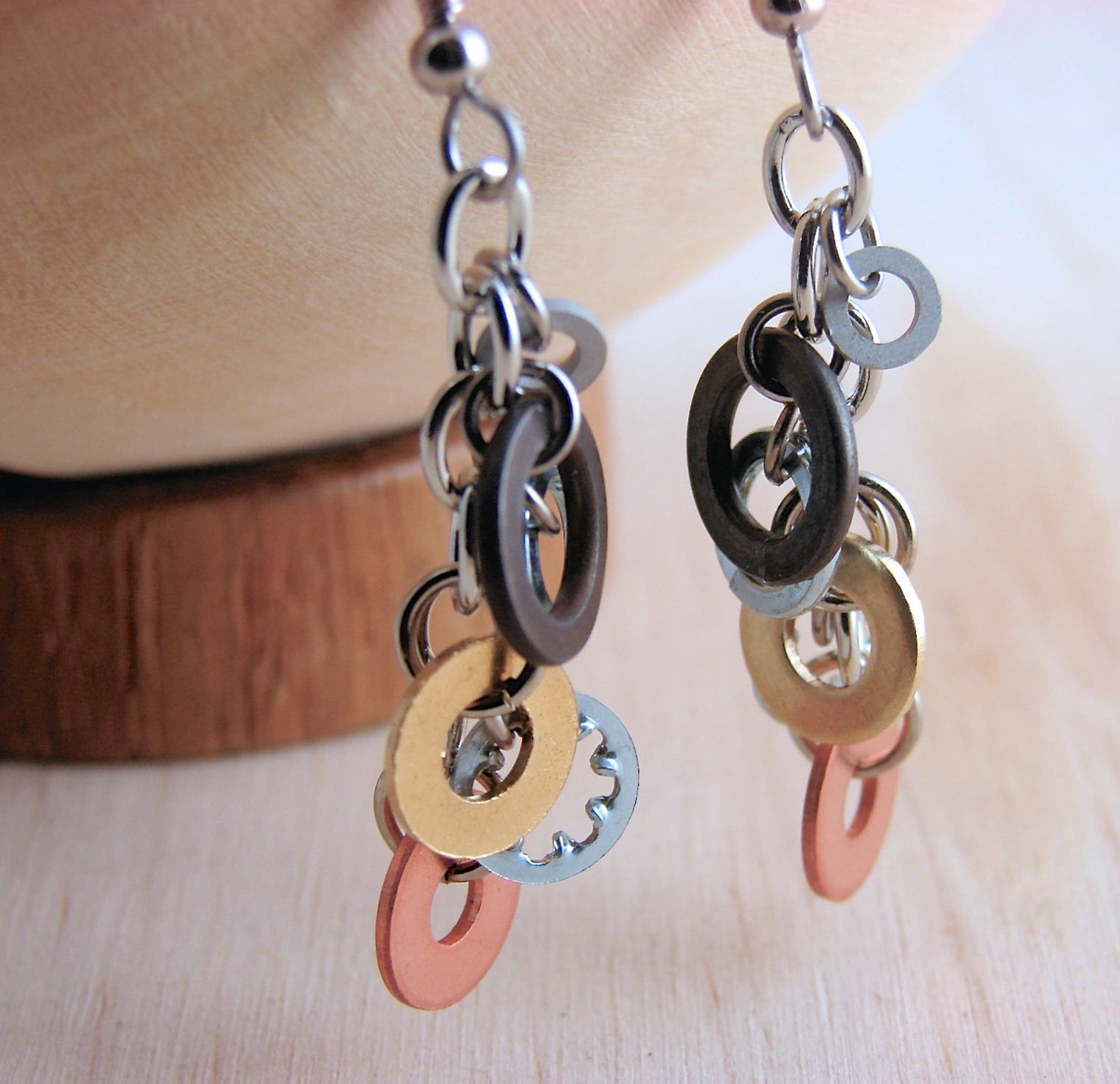 Dangle Earrings Mixed Metal Hardware Jewelry Industrial Etsy