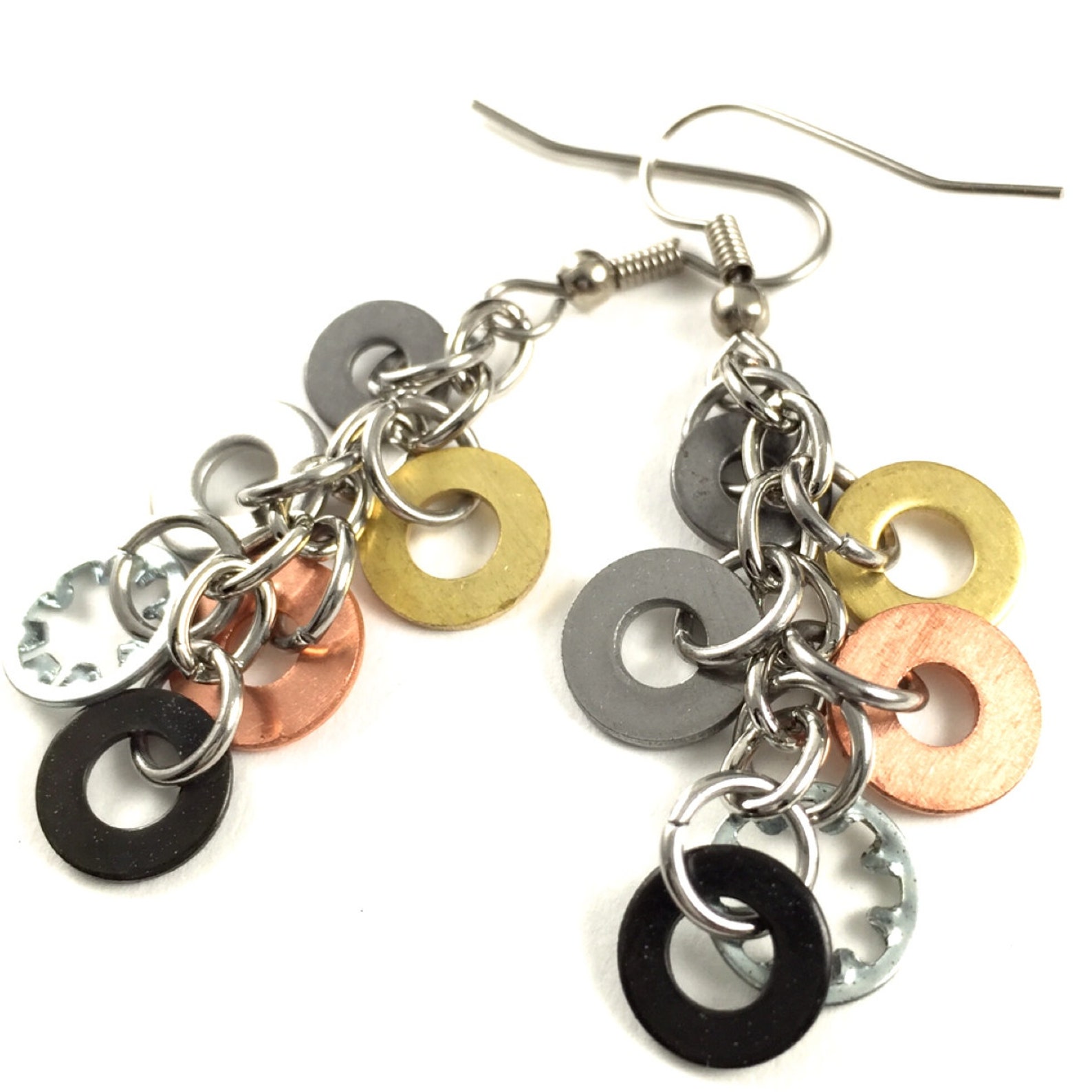 Dangle Earrings Mixed Metal Hardware Jewelry Industrial Etsy