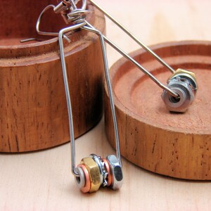 Steampunk Drop Earrings Long Hoop Dangles Hardware Jewelry Eco Friendly Mixed Metal image 5