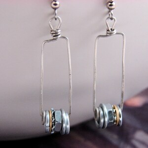 Steampunk Drop Earrings Long Hoop Dangles Hardware Jewelry Eco Friendly Mixed Metal image 4