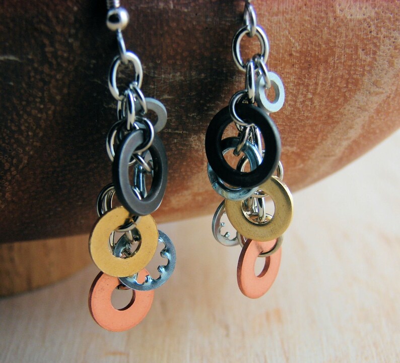 Dangle Earrings Mixed Metal Hardware Jewelry Industrial Etsy