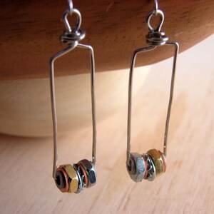 Steampunk Drop Earrings Long Hoop Dangles Hardware Jewelry Eco Friendly Mixed Metal image 2