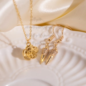 Yor,Yor Ohrring, verstreute Diamanten,glänzende Ohrringe,14k vergoldet,Rosen Halskette,Diamanten, keine Allergie-freie Materialien, stylish,Geschenk