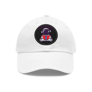 May include: White baseball cap with a black and white patch featuring an astronaut reading a book. The patch has the text "Galactic Bookworms" in purple.