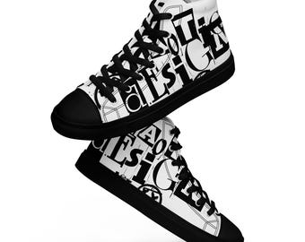 Men's high-top canvas sneakers in black with print