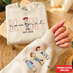 Sudadera de mamá, sudadera personalizada para el Día de la Madre, sudadera de mamá de Toy Story, sudadera con nombres personalizados en las mangas, sudadera de Toy Story de Disney Sand