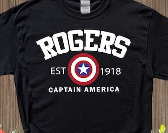 Chemise Rogers 1918, chemise capitaine Rogers, t-shirt soldat d'hiver, t-shirt Captain America Rogers Est 1918, chemise capitaine Amérique, Ste Rogers, W149