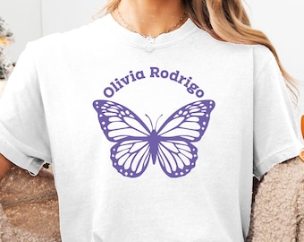 Camiseta Olivia Rodrigo Guts Butterfly, camiseta unissex para show Olivia Rodrigo Guts, camiseta Olivia Rodrigo, camiseta para show Olivia Rodrigo, W102