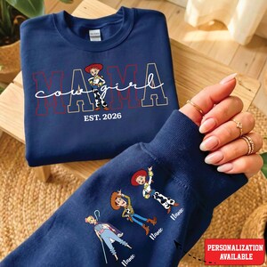 Sudadera de mamá, sudadera personalizada para el Día de la Madre, sudadera de mamá de Toy Story, sudadera con nombres personalizados en las mangas, sudadera de Toy Story de Disney Navy Blue
