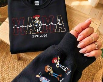 Sudadera de mamá, sudadera personalizada para el Día de la Madre, regalo para el Día de la Madre de Toy Story, sudadera con nombres personalizados en las mangas, sudadera de Toy Story de Disney