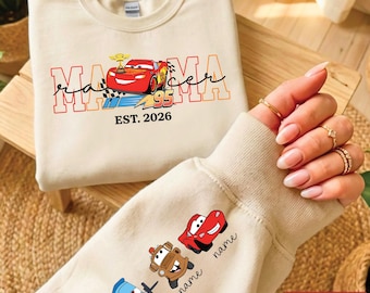 Mama Sweatshirt, Racer Cars Custom Mama Jumper, McQueen Sweatshirt, Racer Car Sweatshirt, Lightning McQueen Jumper