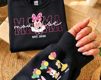 Sudadera personalizada de Mamá Ratón, jersey de Mamá Minnie, suéter personalizado con nombres para niños
