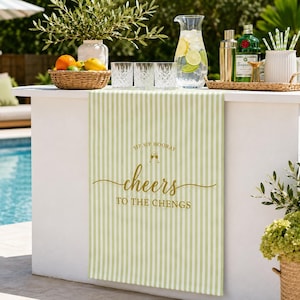Poolside Bar Banner, Sip Sip Hooray Wedding Sign, Sage Stripe Drink Station Decor, Summer Cocktail Party Display