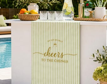 Striscione per il bar a bordo piscina, Cartello "Sip Sip Hooray" per matrimoni, Decorazioni per la postazione drink a righe color salvia, Espositore per cocktail party estivo
