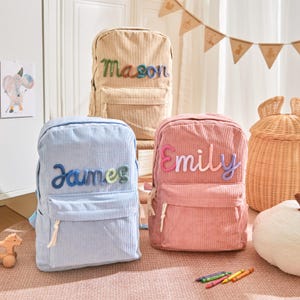 Sac à dos personnalisé en velours côtelé pour enfant - cartable pour tout-petit, cadeau pour une garderie ou un préscolaire, pour la rentrée des classes, pour un anniversaire ou pour la remise des diplômes