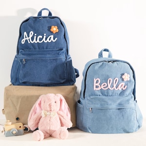 Sac à dos personnalisé pour enfant, sac à dos en denim pour tout-petit, cartable personnalisé, rentrée des classes, premier jour d'école, cadeaux d'anniversaire, cartable préscolaire