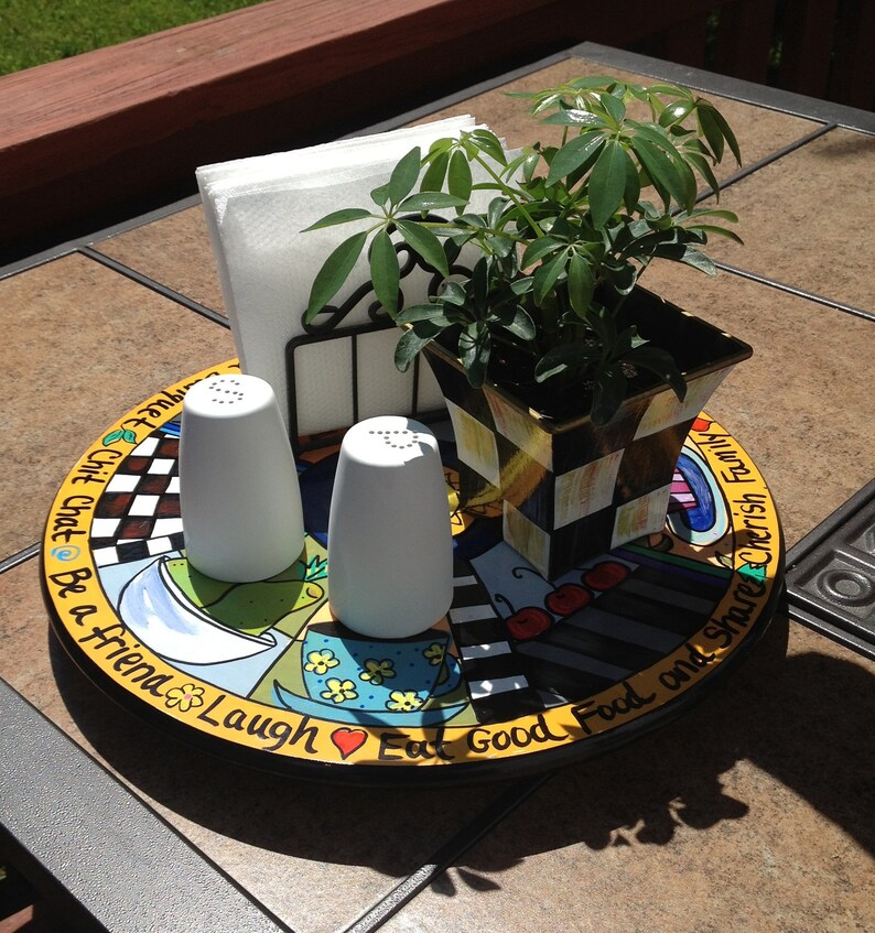 Painted Lazy Susan // Kitchen themed Lazy Susan hand painted Etsy