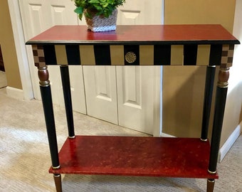 Whimsical Metallic Painted Console Table, Hand Painted Furniture