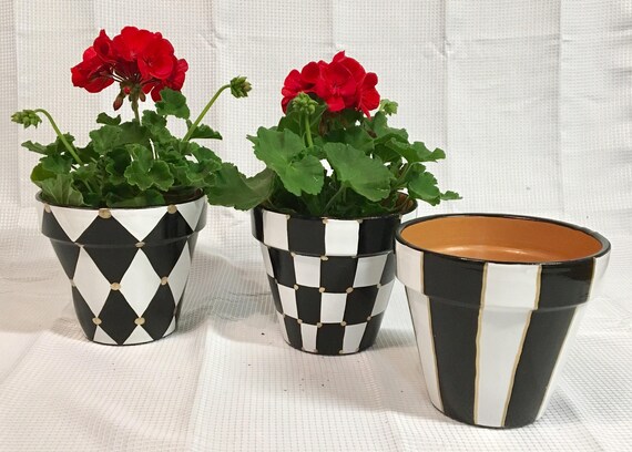 Painted Pot Planter Painted Terra Cotta Pots Set Of 3 Etsy