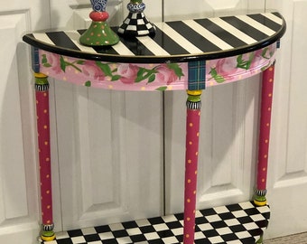 Whimsical Painted Furniture, Half moon table // Crescent table // Painted Console Tablepainted furniture hand painted home decor
