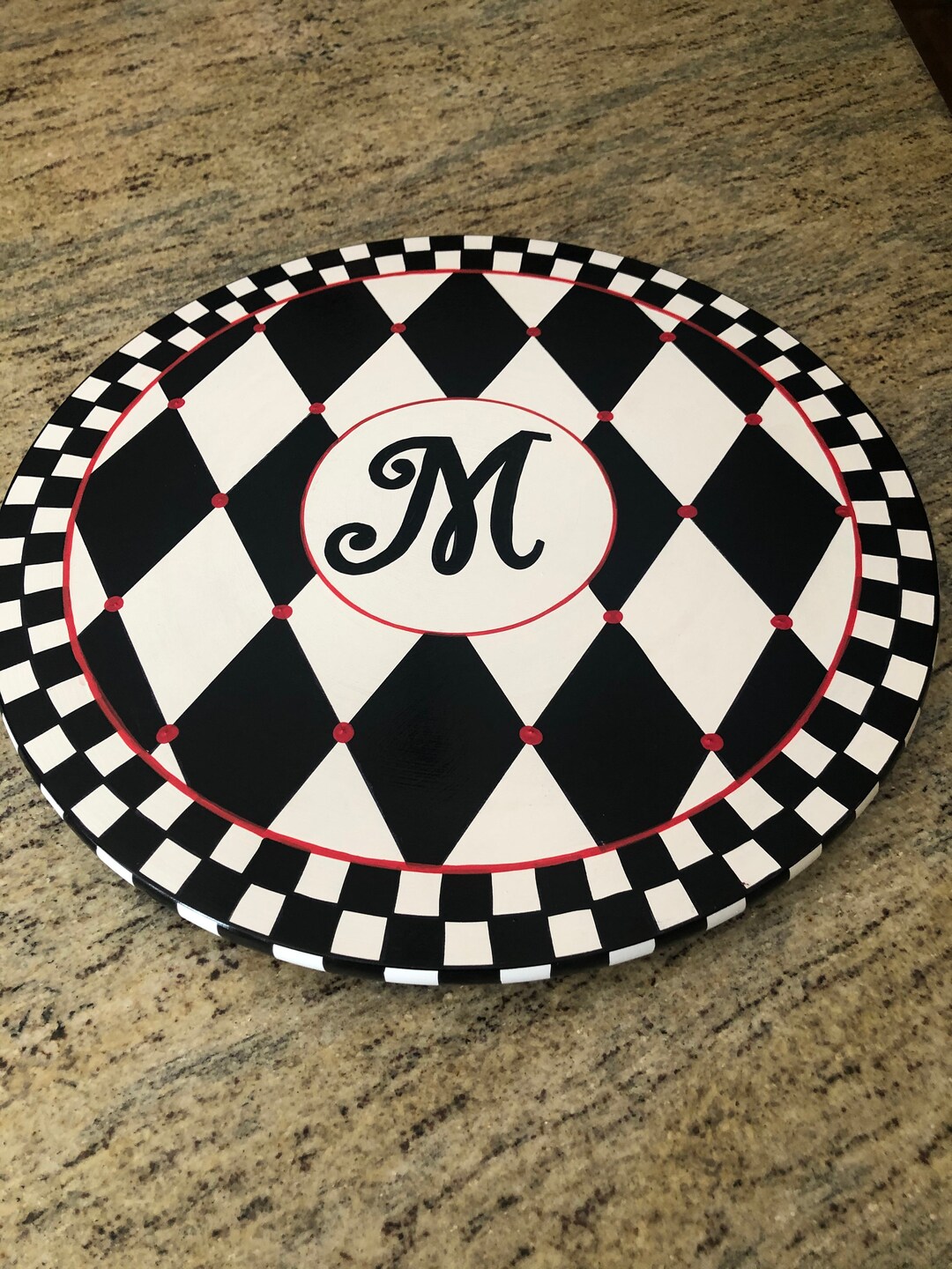 Painted Lazy Susan, Whimsical Painted Turntable, Monogrammed Lazy Susan